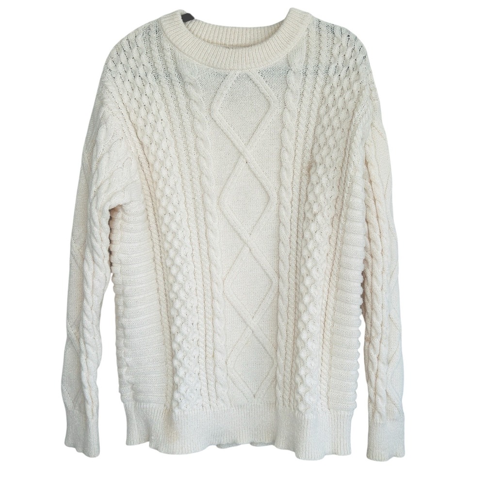 Vamtac Cable Knit Chunky Sweater Large Cream Fisherman Crew Oversize‎ Preppy